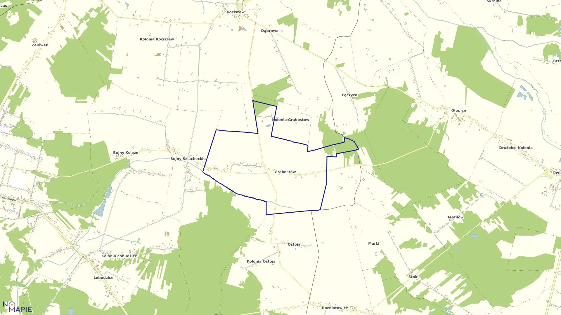 Mapa obrębu GRABOSTÓW-KOL. w gminie Zelów