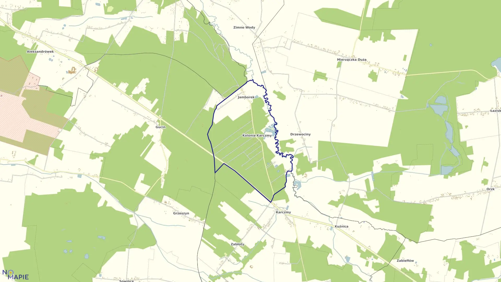 Mapa obrębu JAMBOREK-KOL.KARCZMY w gminie Zelów