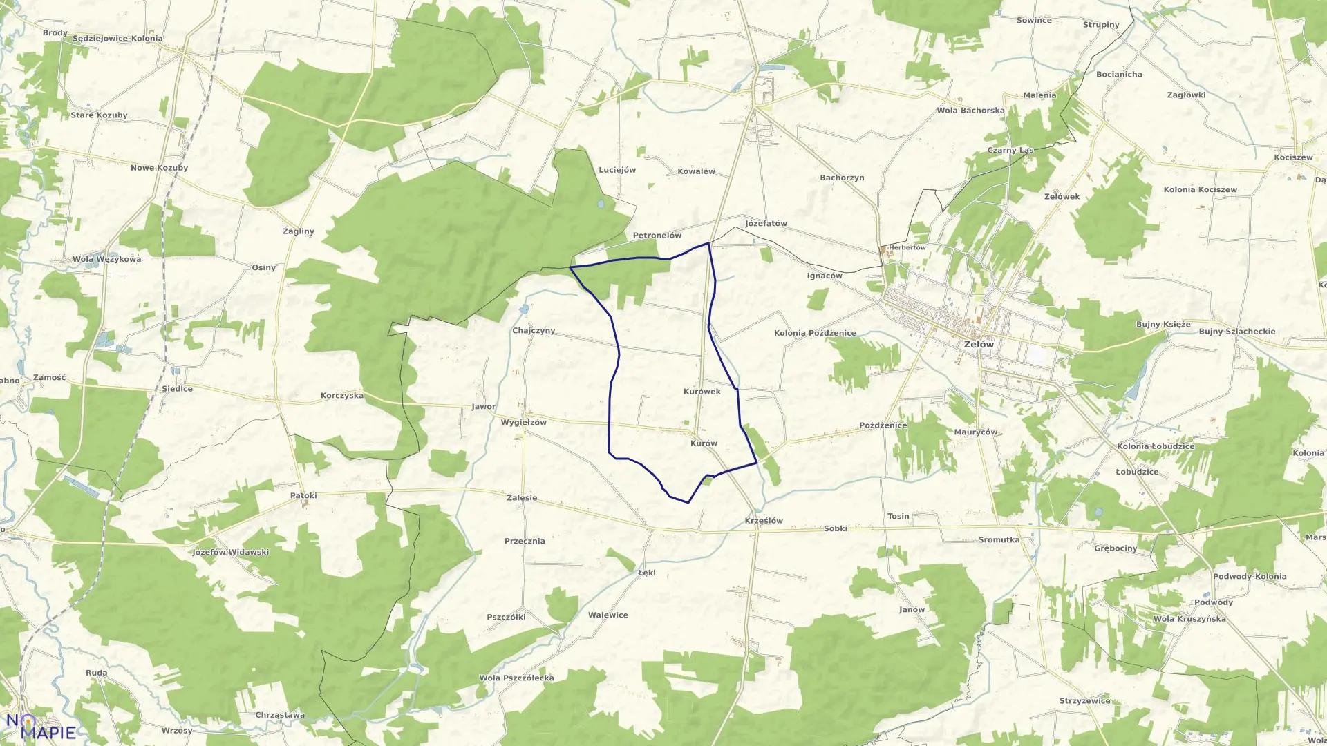 Mapa obrębu KURÓW-KURÓWEK w gminie Zelów