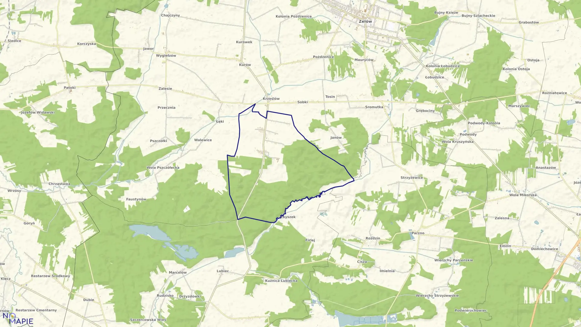 Mapa obrębu WYPYCHÓW-PODLESIE w gminie Zelów